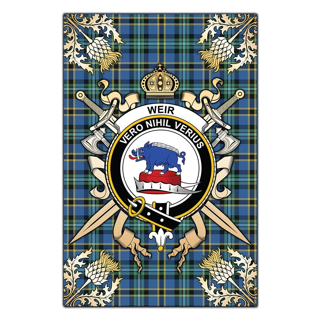 Clan Weir Ancient Tartan Crest Black Garden Flag  - Gold Thistle  HF74 Clan Weir Tartan Today   