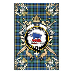 Clan Weir Ancient Tartan Crest Black Garden Flag  - Gold Thistle  HF74 Clan Weir Tartan Today   