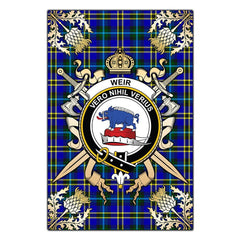 Clan Weir Modern Tartan Crest Black Garden Flag  - Gold Thistle  EK82 Clan Weir Tartan Today   