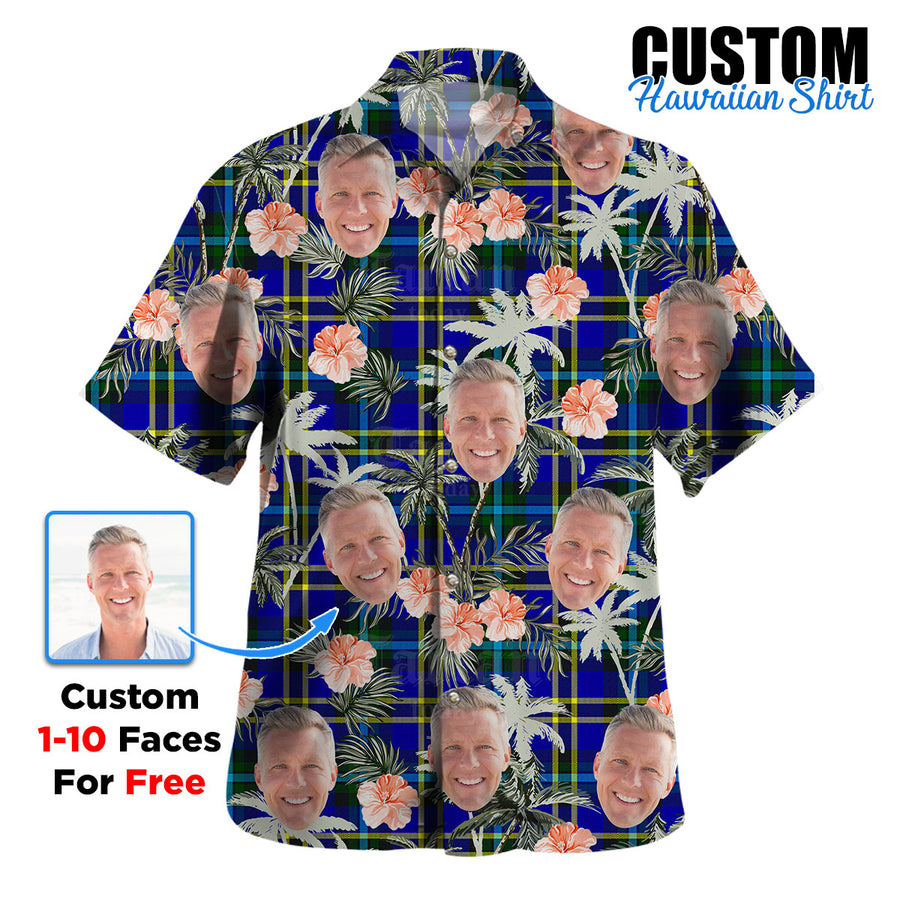 Clan Weir Modern Tartan Custom Face Hawaiian Shirt – Unisex Gift for Family Members, Summer Party FQ74 Weir Modern Tartan Tartan Hawaii Shirt