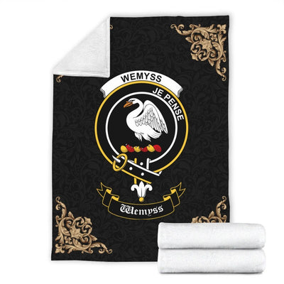 Clan Wemyss Crest Tartan Premium Blanket Black EA75