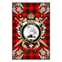 Clan Wemyss Modern Tartan Crest Black Garden Flag  - Gold Thistle  AO11 Clan Wemyss Tartan Today   