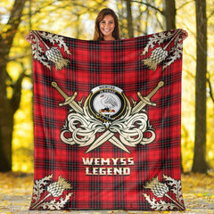 Clan Wemyss Modern Tartan Gold Courage Symbol Blanket RA72 Clan Wemyss Tartan Today   