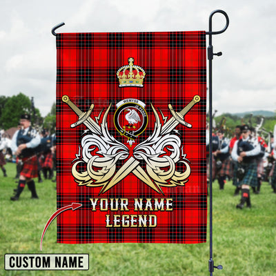 Custom Name Clan Wemyss Modern Tartan Garden Flag with Clan Crest and the Golden Sword of Courageous Legacy