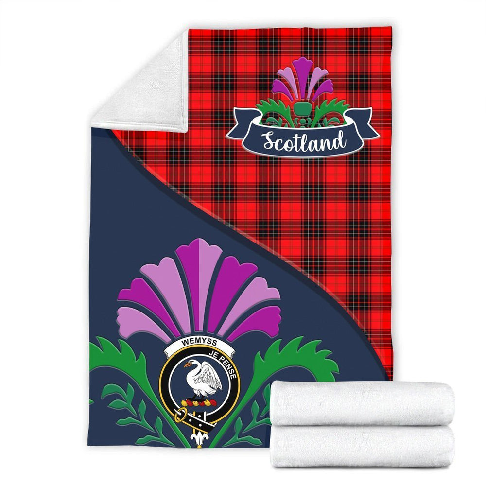 Clan Wemyss Tartan Crest Premium Blanket Thistle Style PF19 Clan Wemyss Tartan Today   