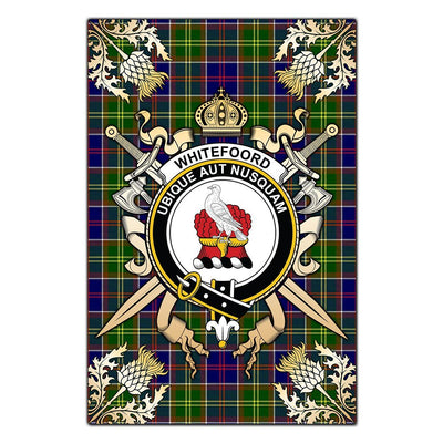 Clan Whitefoord Modern Tartan Crest Black Garden Flag - Gold Thistle