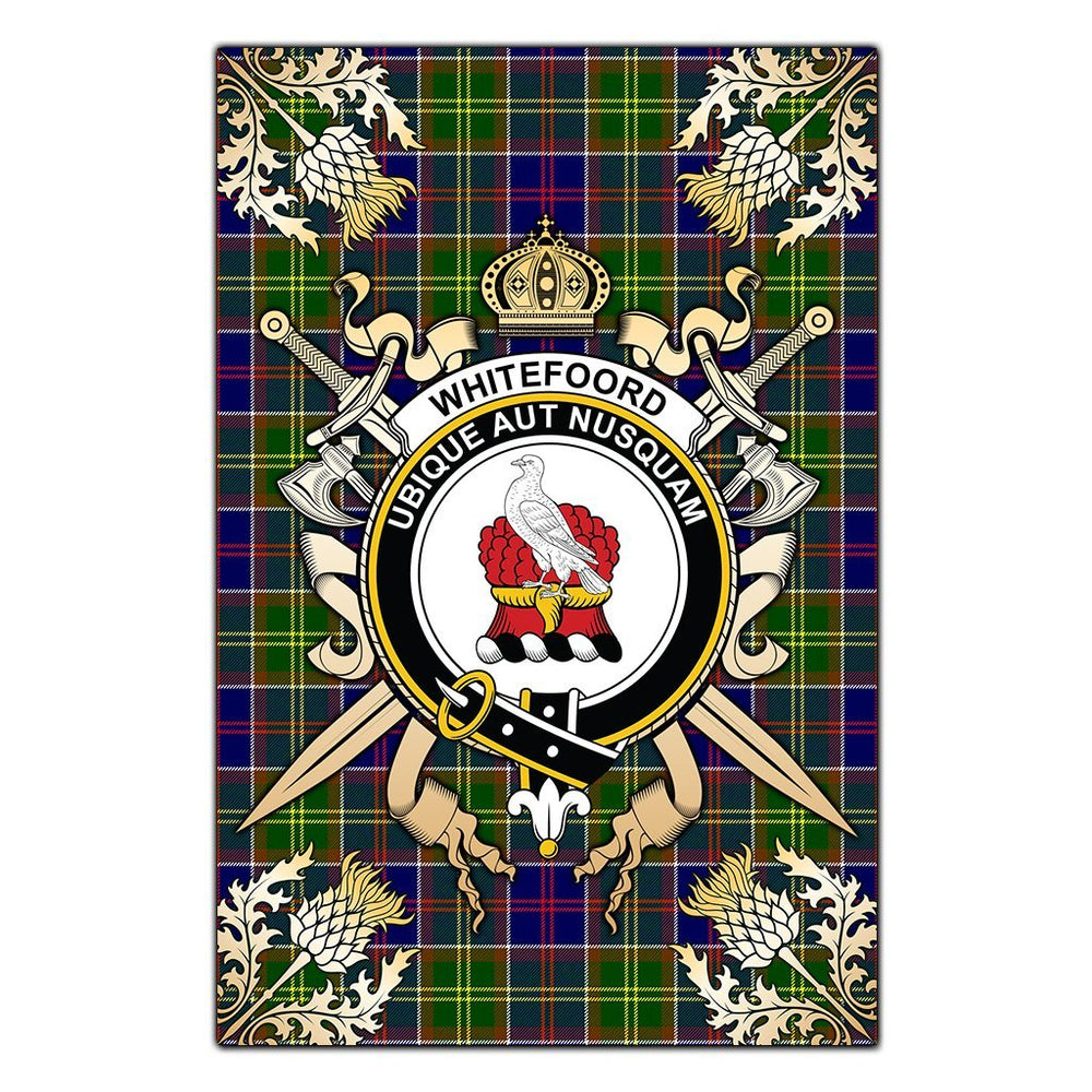 Clan Whitefoord Modern Tartan Crest Black Garden Flag  - Gold Thistle  BA79 Clan Whitefoord Tartan Today   