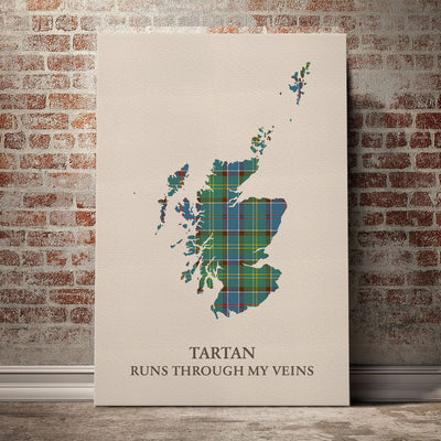 Clan Whitelaw Tartan Scotland Map Canvas “Tartan Runs Through My Veins” Wall Art GO67