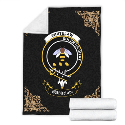 Clan Whitelaw Crest Tartan Premium Blanket Black QN31