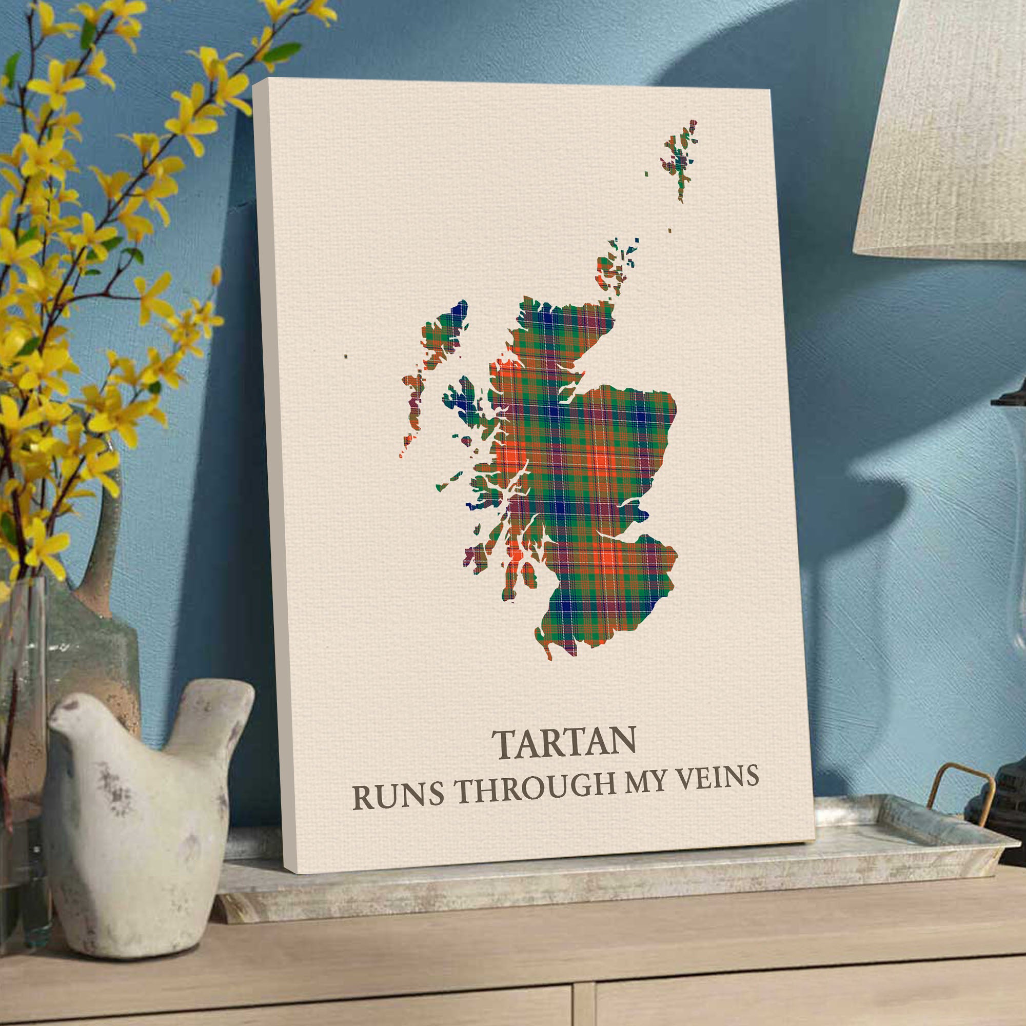 Clan Wilson Ancient Tartan Scotland Map Canvas “Tartan Runs Through My Veins” Wall Art TJ21