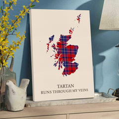 Clan Wishart Dress Tartan Scotland Map Canvas “Tartan Runs Through My Veins” Wall Art QJ31