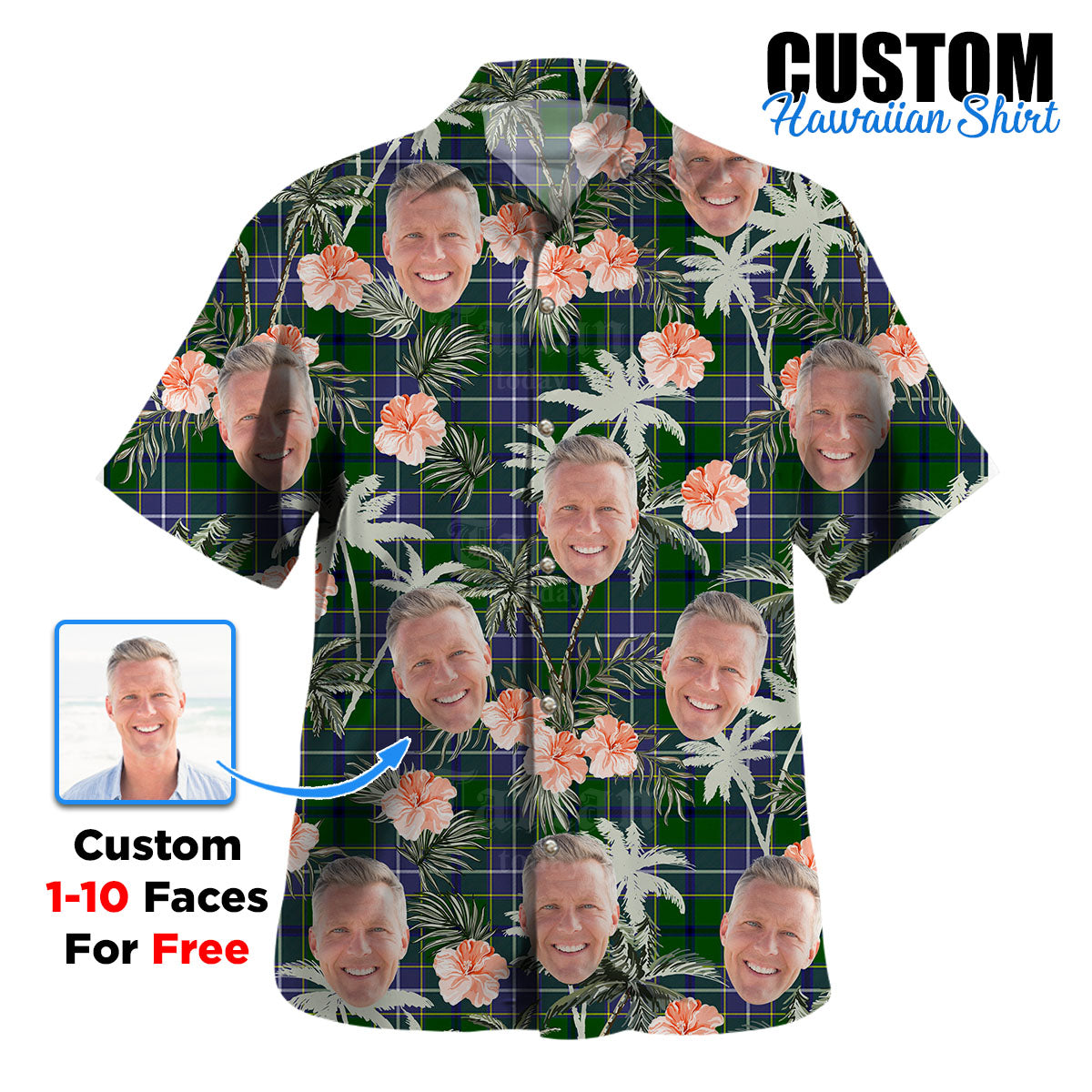 Clan Wishart Hunting Tartan Custom Face Hawaiian Shirt – Unisex Gift for Family Members, Summer Party NA82 Wishart Hunting Tartan Tartan Hawaii Shirt