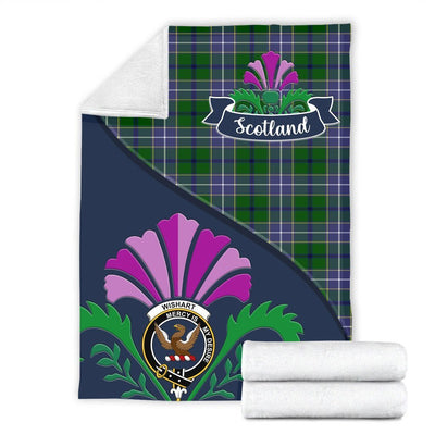 Clan Wishart Tartan Crest Premium Blanket Thistle Style HV61