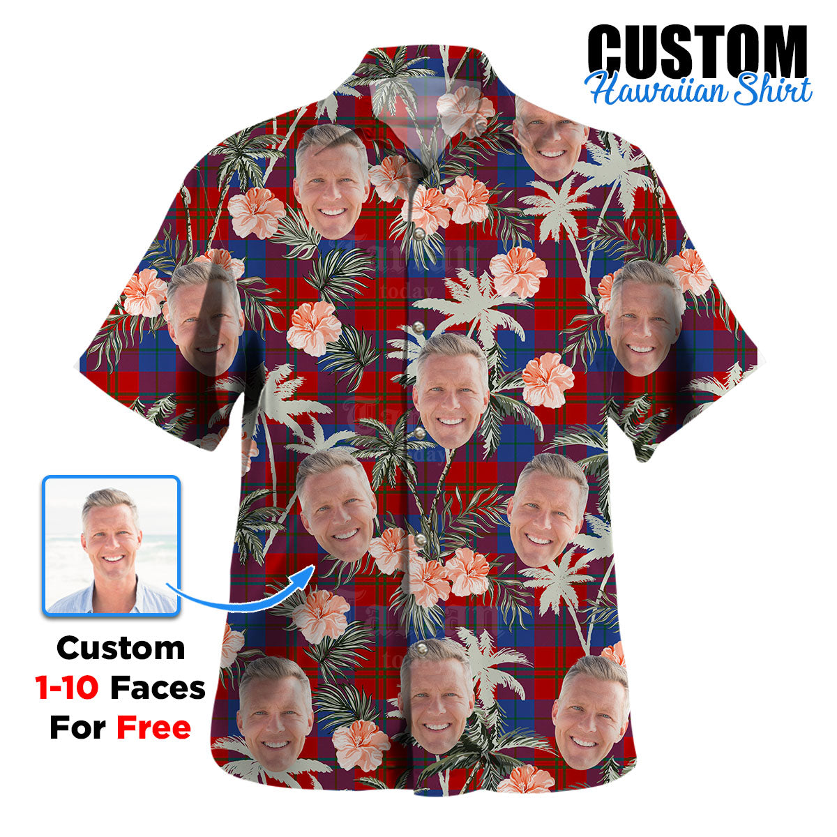 Clan Witherspoon Tartan Custom Face Hawaiian Shirt – Unisex Gift for Family Members, Summer Party SC98 Witherspoon Tartan Tartan Hawaii Shirt