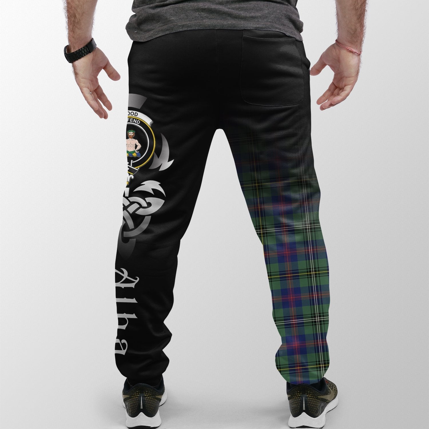 Clan Wood Modern Tartan Crest Jogger Sweatpants  Alba Celtic Style FY64 Clan Wood Tartan Today   