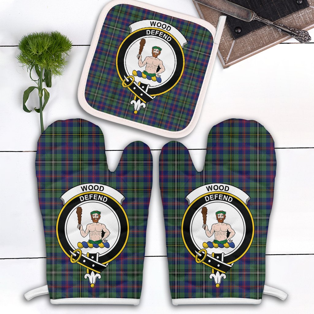 Clan Wood Modern Tartan Crest Oven Mitt And Pot Holder (2 Oven Mitts + 1 Pot Holder) DP27 Clan Wood Tartan Today   
