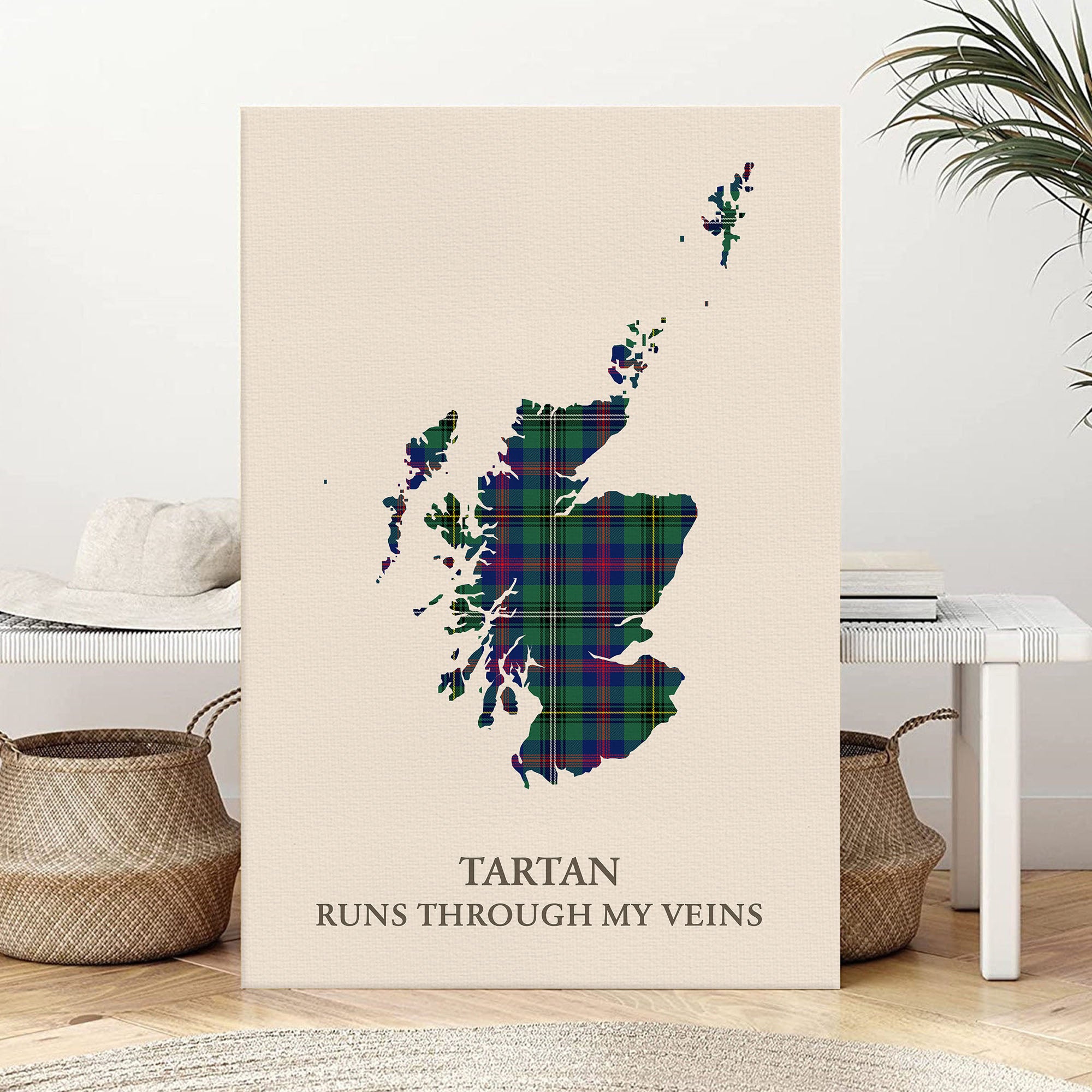 Clan Wood Modern Tartan Scotland Map Canvas “Tartan Runs Through My Veins” Wall Art BZ16
