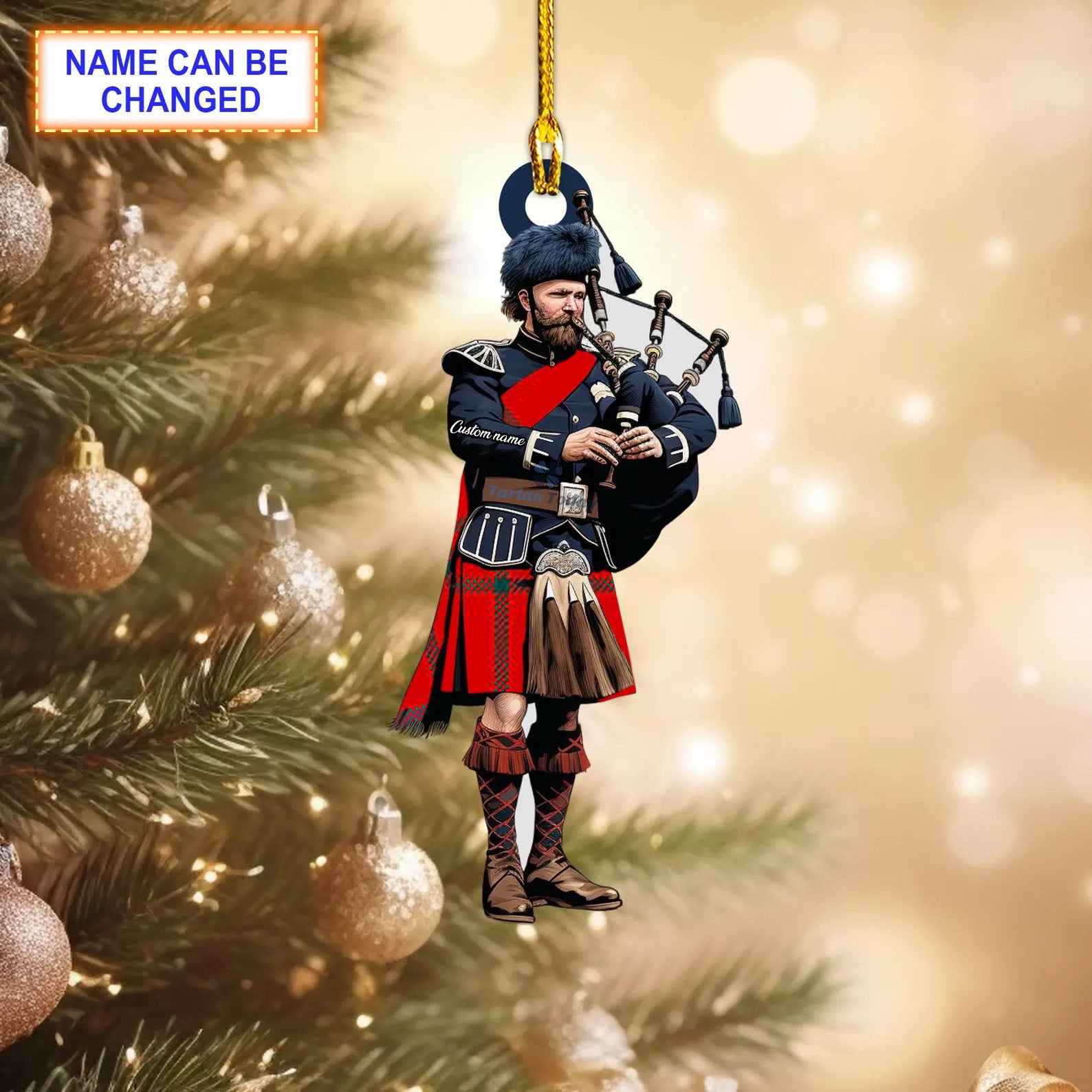Wotherspoon Modern Tartan Bagpipe Ornament with Custom Name