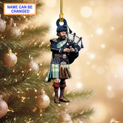 Yair Turquoise Modern Tartan Bagpipe Ornament with Custom Name