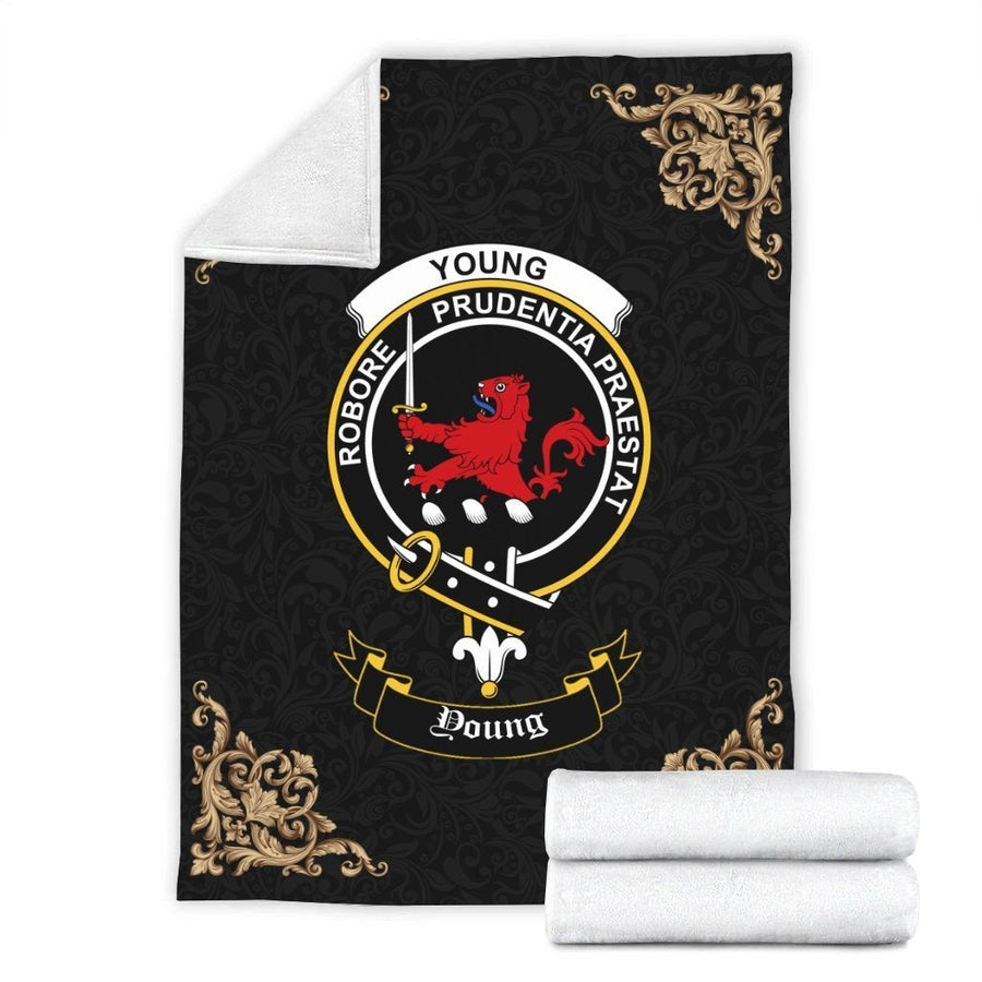 Clan Young Crest Tartan Premium Blanket Black