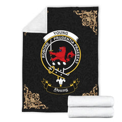Clan Young Crest Tartan Premium Blanket Black MY69 Clan Young Tartan Today   