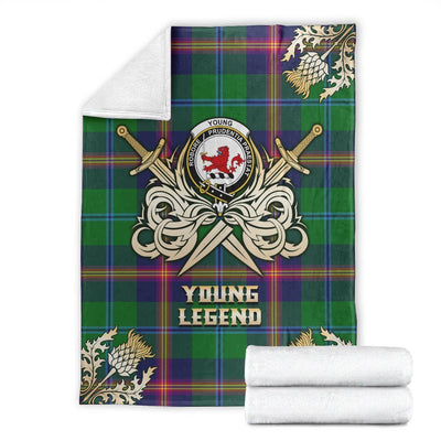 Clan Young Modern Tartan Gold Courage Symbol Blanket IG26