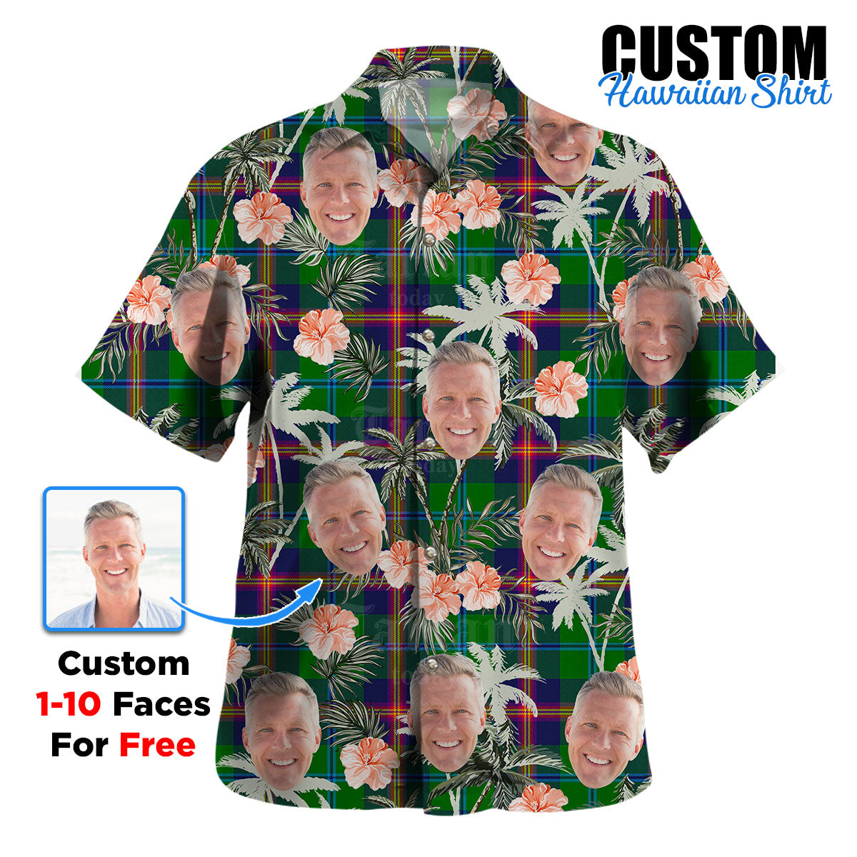 Clan Young Modern Tartan Custom Face Hawaiian Shirt – Unisex Gift for Family Members, Summer Party QU68 Young Modern Tartan Tartan Hawaii Shirt