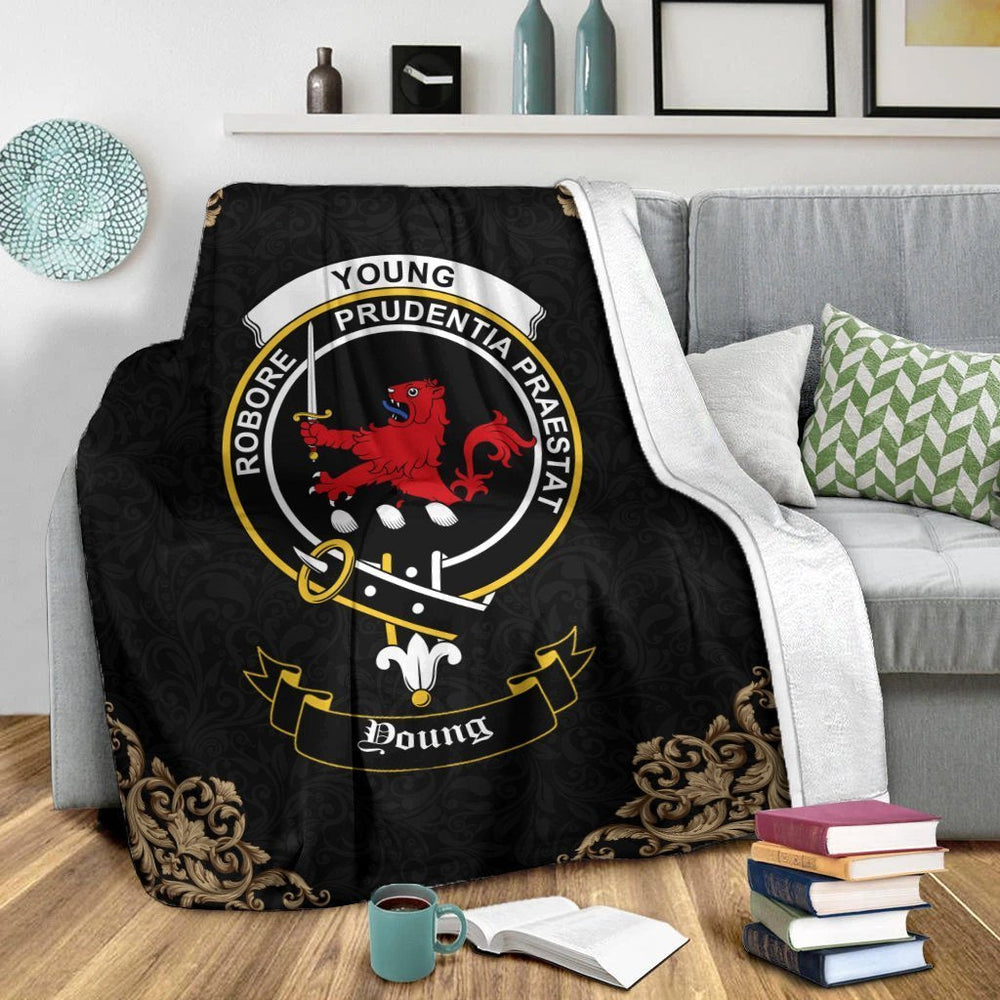 Clan Young Crest Tartan Premium Blanket Black MY69 Clan Young Tartan Today   