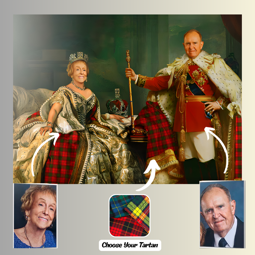 Royalty Couple Personalized Portrait from Your Photo, Custom Tartan. Custom Canvas Wall Art  Tartan Today   