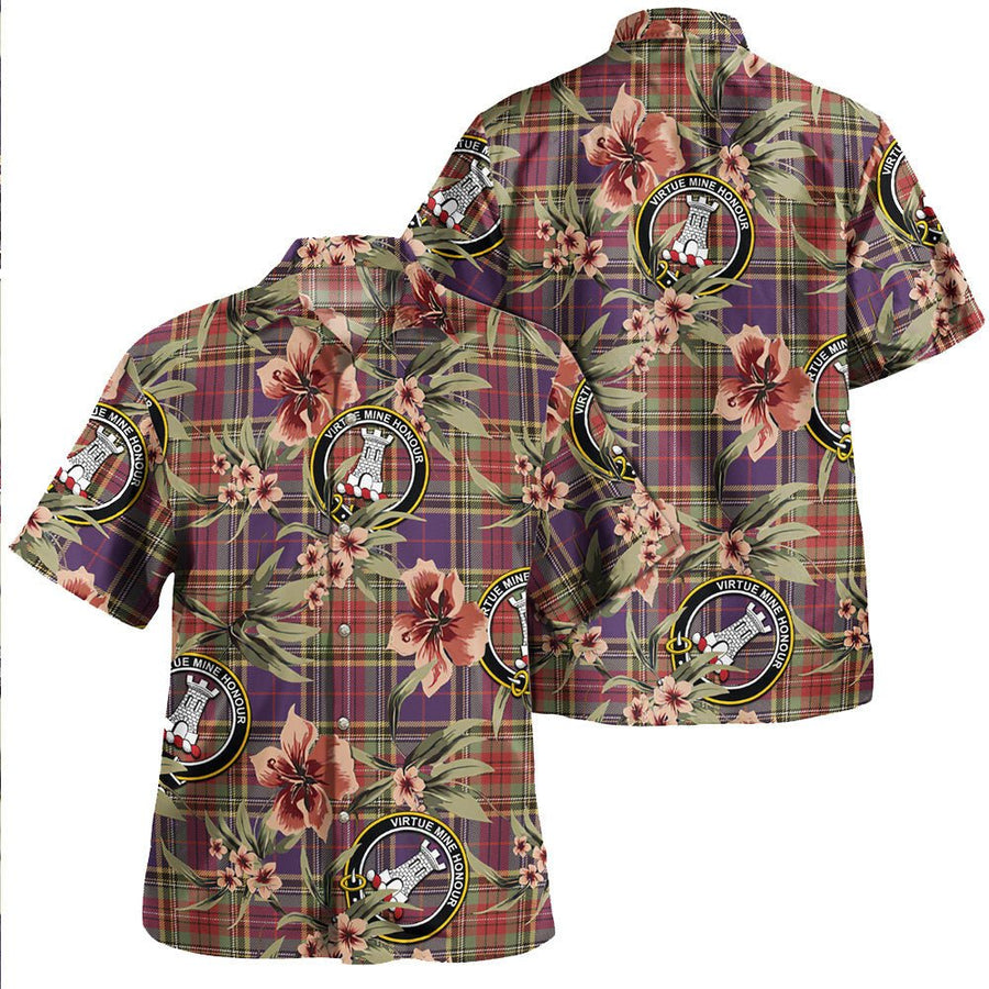Beaton Weathered Tartan Clan Crest Badge Aloha Hawaiian Shirt Tropical Old Style