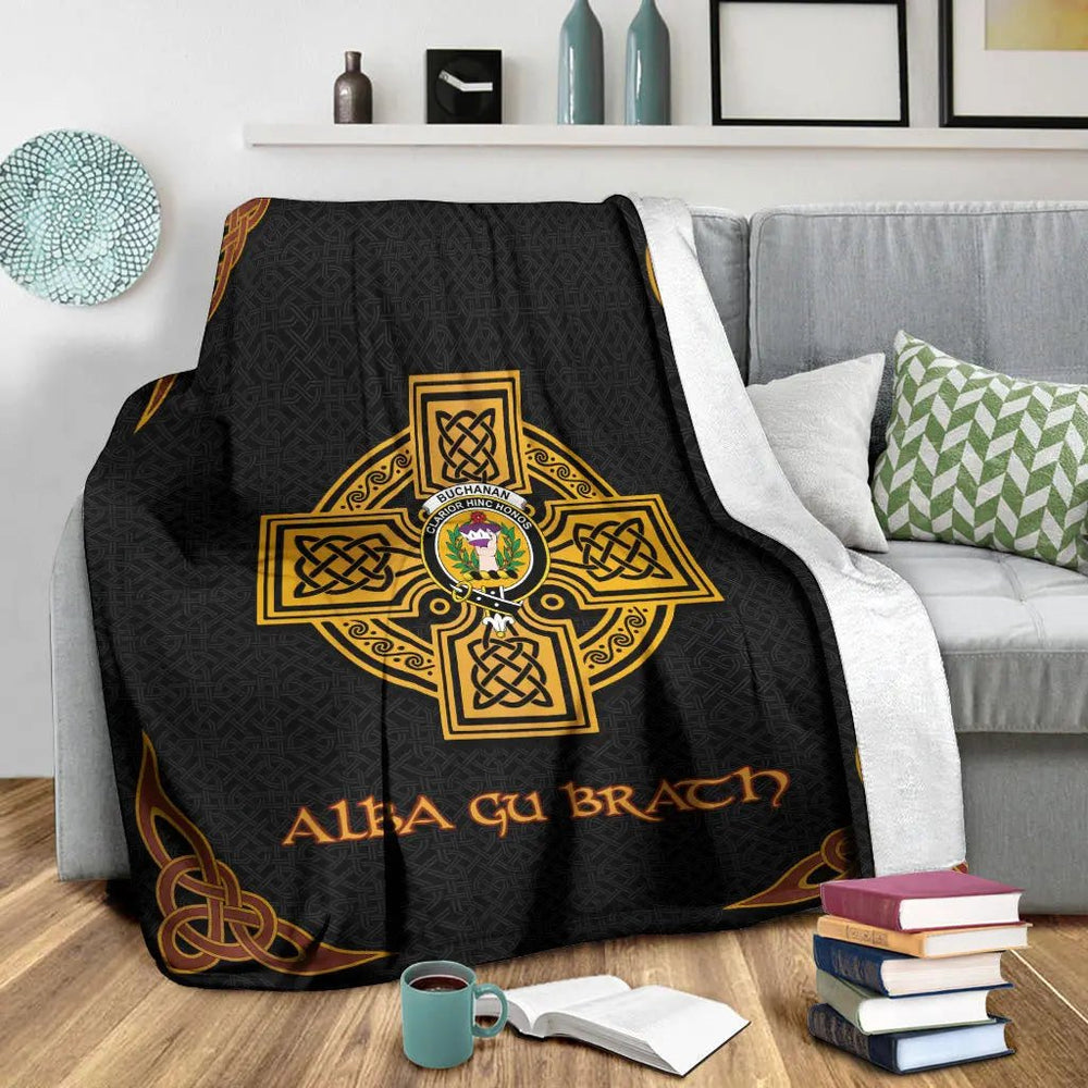 Buchanan Clan Crest Premium Blanket Black  Celtic Cross Style ZU19 Clan Ross Tartan Today   