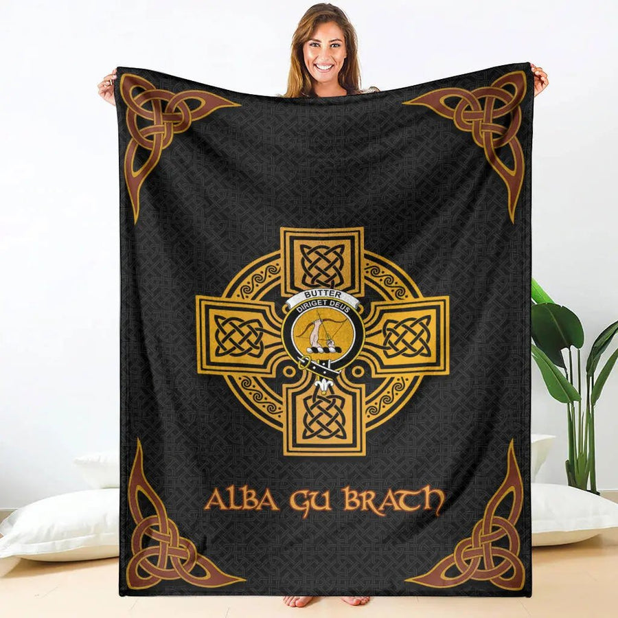 Butter Clan Crest Premium Blanket Black  Celtic Cross Style WZ43 Clan Ross Tartan Today   