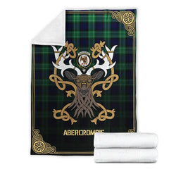 Clan Abercrombie Tartan Crest Premium Blanket Celtic Stag Style MB18 Clan Abercrombie Tartan Today   