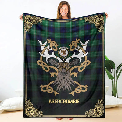 Clan Abercrombie Tartan Crest Premium Blanket Celtic Stag Style MB18