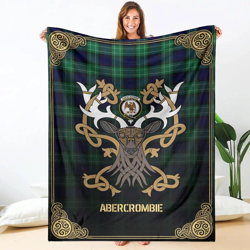 Clan Abercrombie Tartan Crest Premium Blanket Celtic Stag Style MB18 Clan Abercrombie Tartan Today   