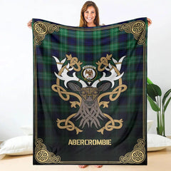 Clan Abercrombie Tartan Crest Premium Blanket Celtic Stag Style MB18 Clan Abercrombie Tartan Today   