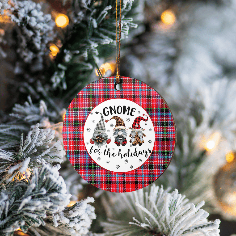 Clan Aberdeen District Tartan Gnome Round Ceramic Ornament KU58 Aberdeen District Tartan Tartan Christmas   