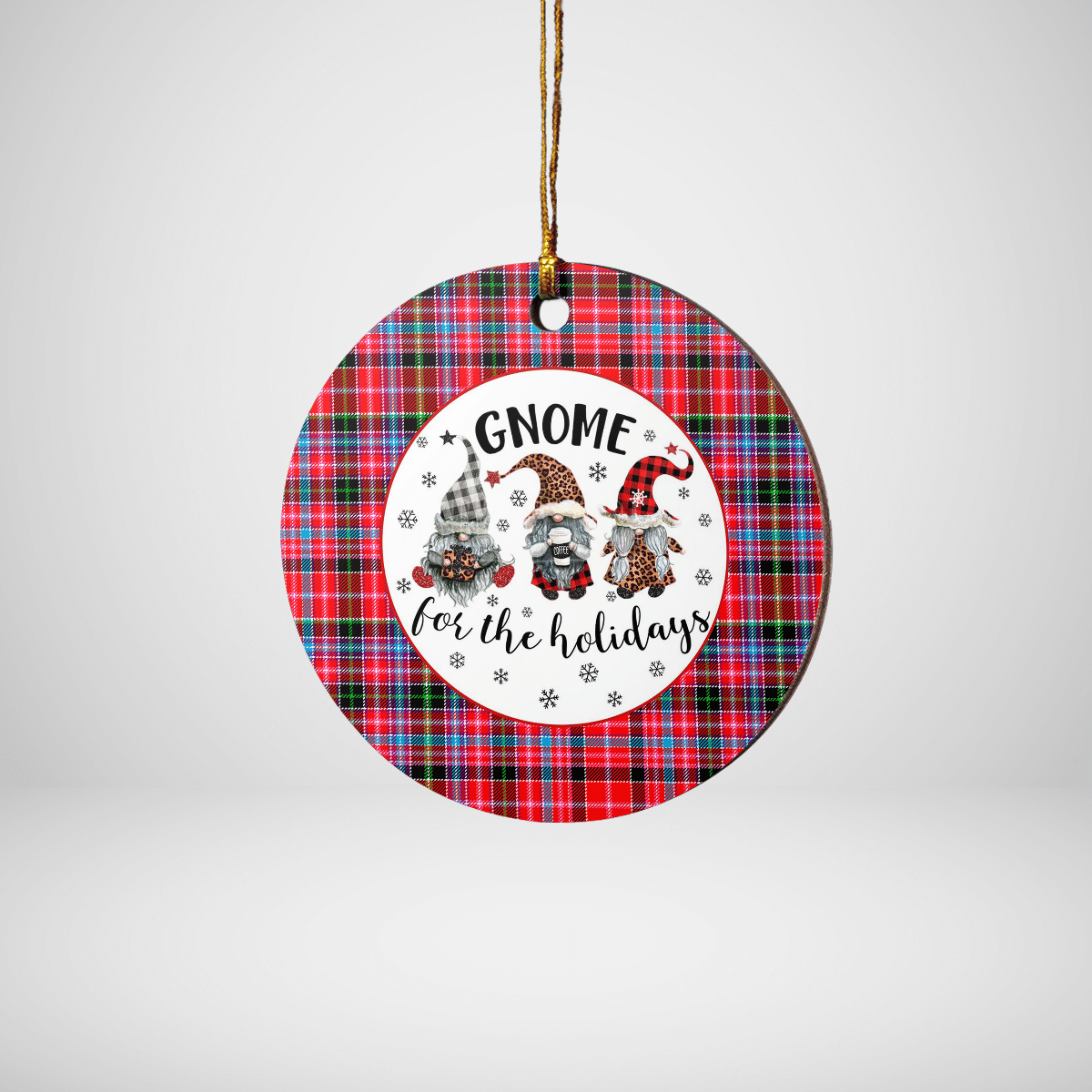 Clan Aberdeen District Tartan Gnome Round Ceramic Ornament KU58 Aberdeen District Tartan Tartan Christmas   