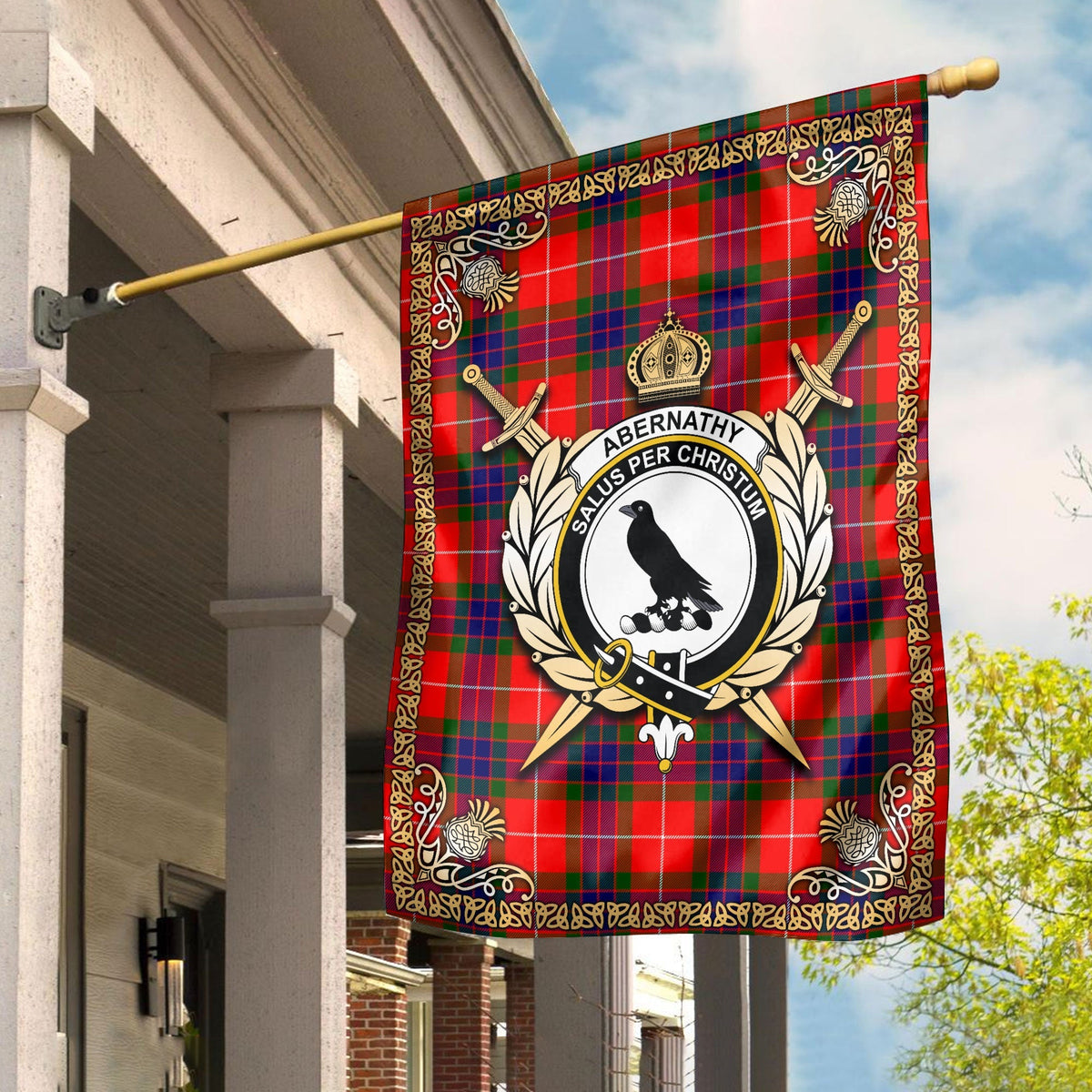 Clan Abernathy Tartan Crest Garden Flag  - Celtic Thistle  FE64 Clan Abernethy Tartan Today   