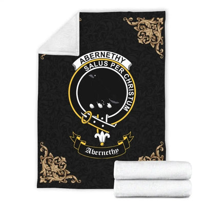 Clan Abernethy Crest Tartan Premium Blanket Black IG99