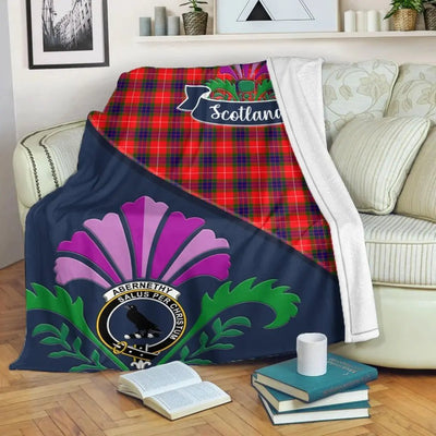 Clan Abernethy Tartan Crest Premium Blanket Thistle Style VC85