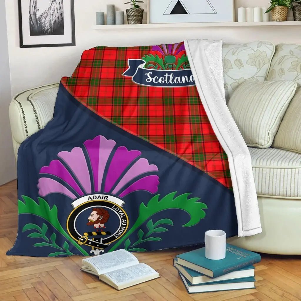 Clan Adair Tartan Crest Premium Blanket Thistle Style AY11 Clan Adair Tartan Today   