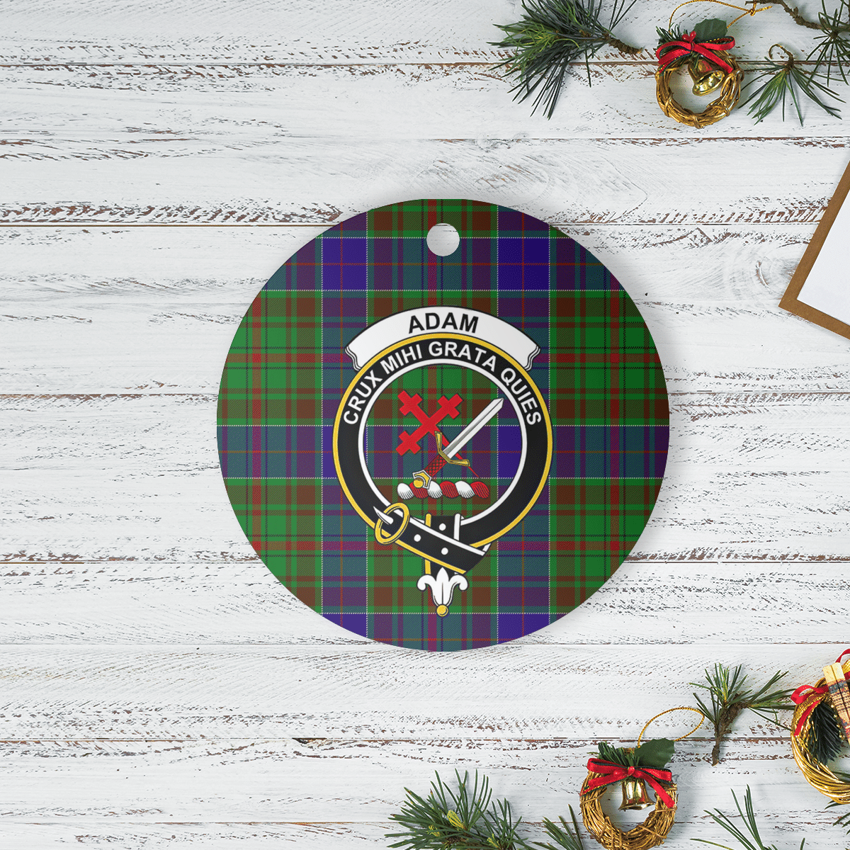 Clan Adam Tartan Crest Round Ceramic Ornament MV36 Adam Tartan Tartan Christmas   