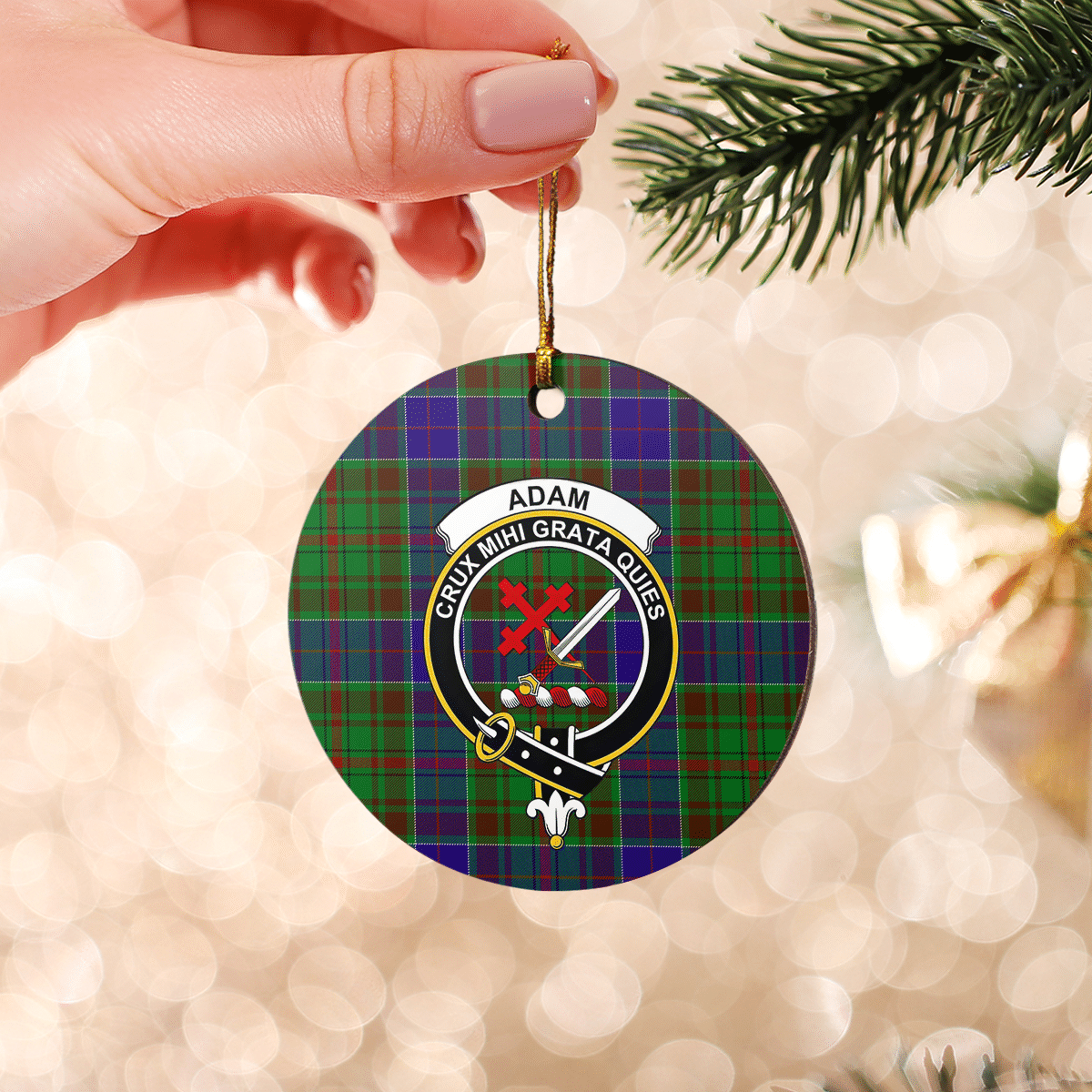 Clan Adam Tartan Crest Round Ceramic Ornament MV36 Adam Tartan Tartan Christmas   