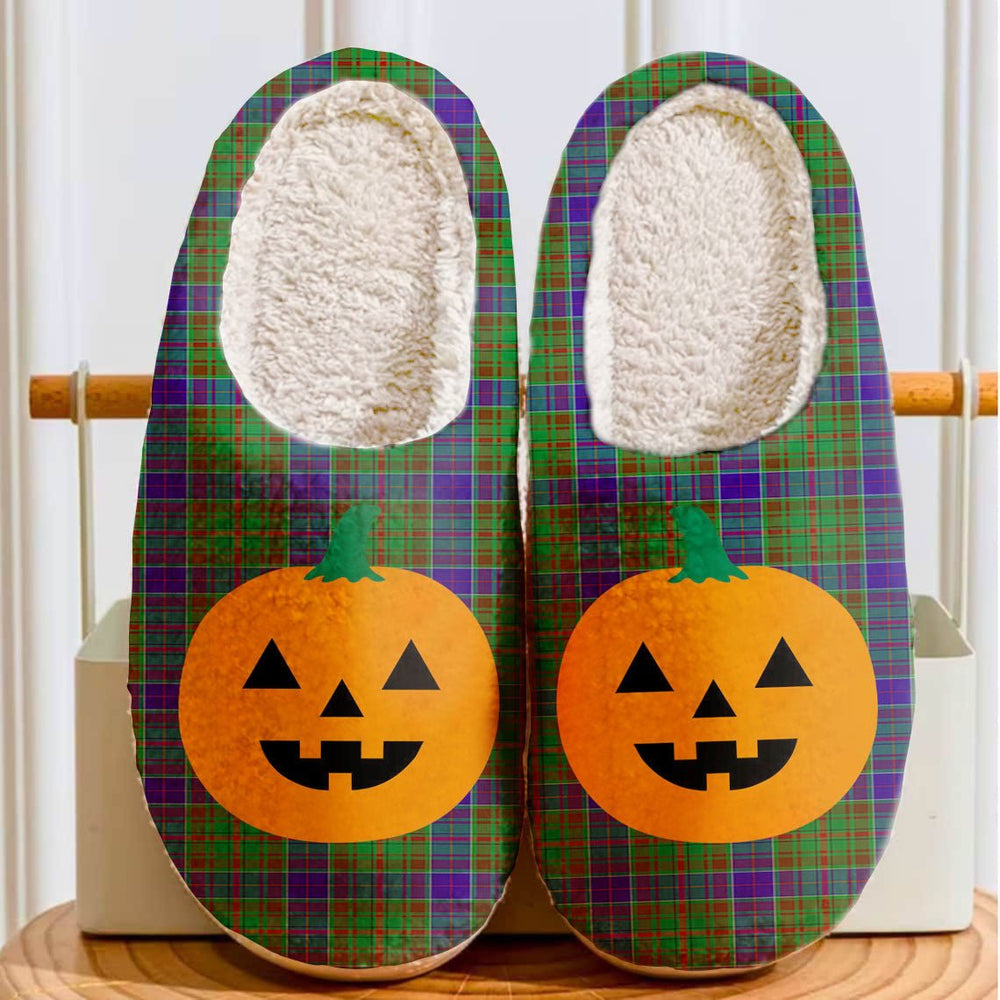 Clan Adam Tartan Halloween Pumpkin Slippers, Fluffy Spooky Slippers NJ62 Adam Tartan Tartan Halloween   