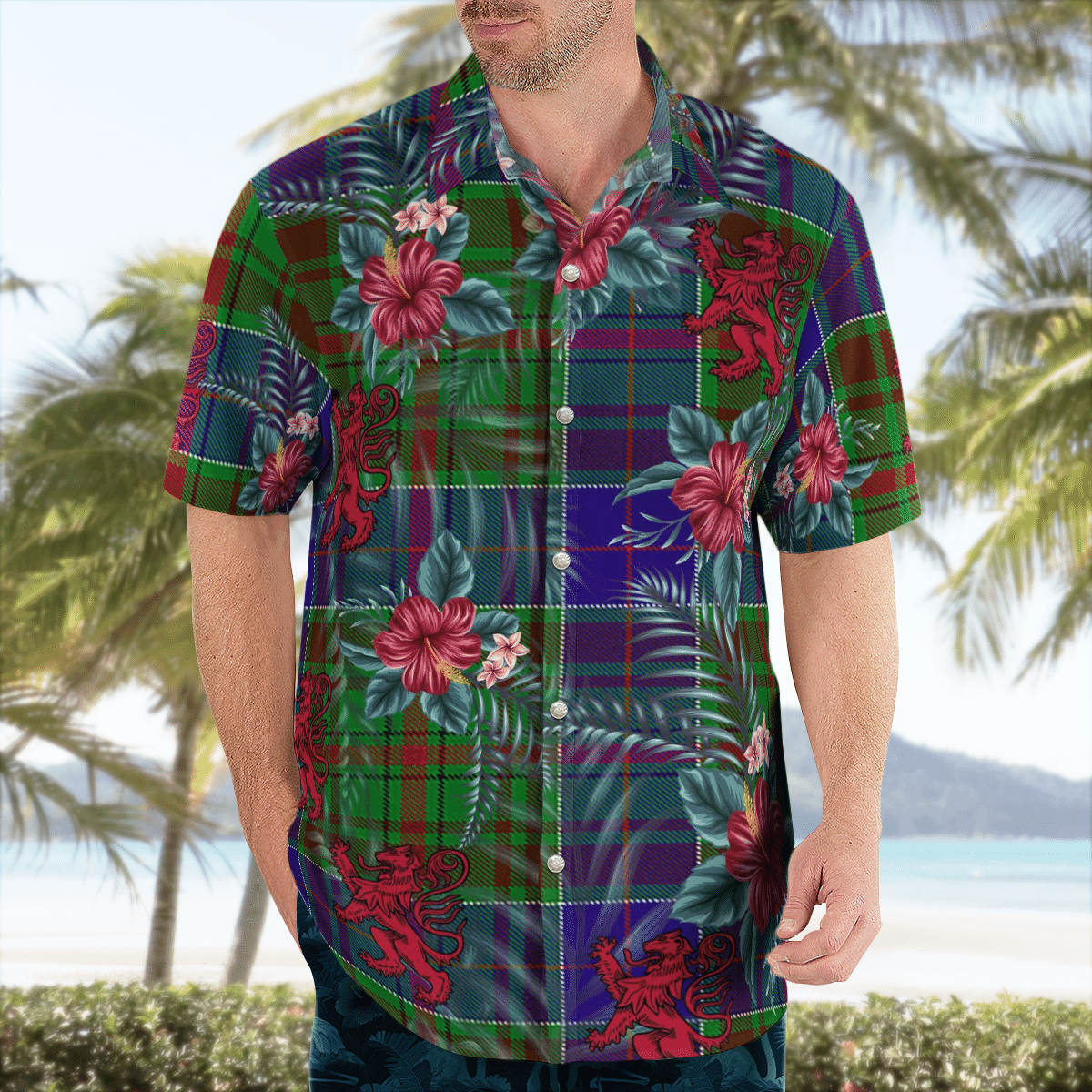 Clan Adam Tartan Scottish Lion Hawaiian Shirt SU90 Adam Tartan Tartan Hawaii Shirt   