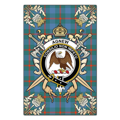 Clan Agnew Ancient Tartan Crest Black Garden Flag - Gold Thistle PB77