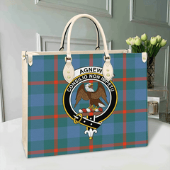 Clan Agnew Ancient Tartan Crest Leather Bag LR25 Clan Agnew Tartan Today   