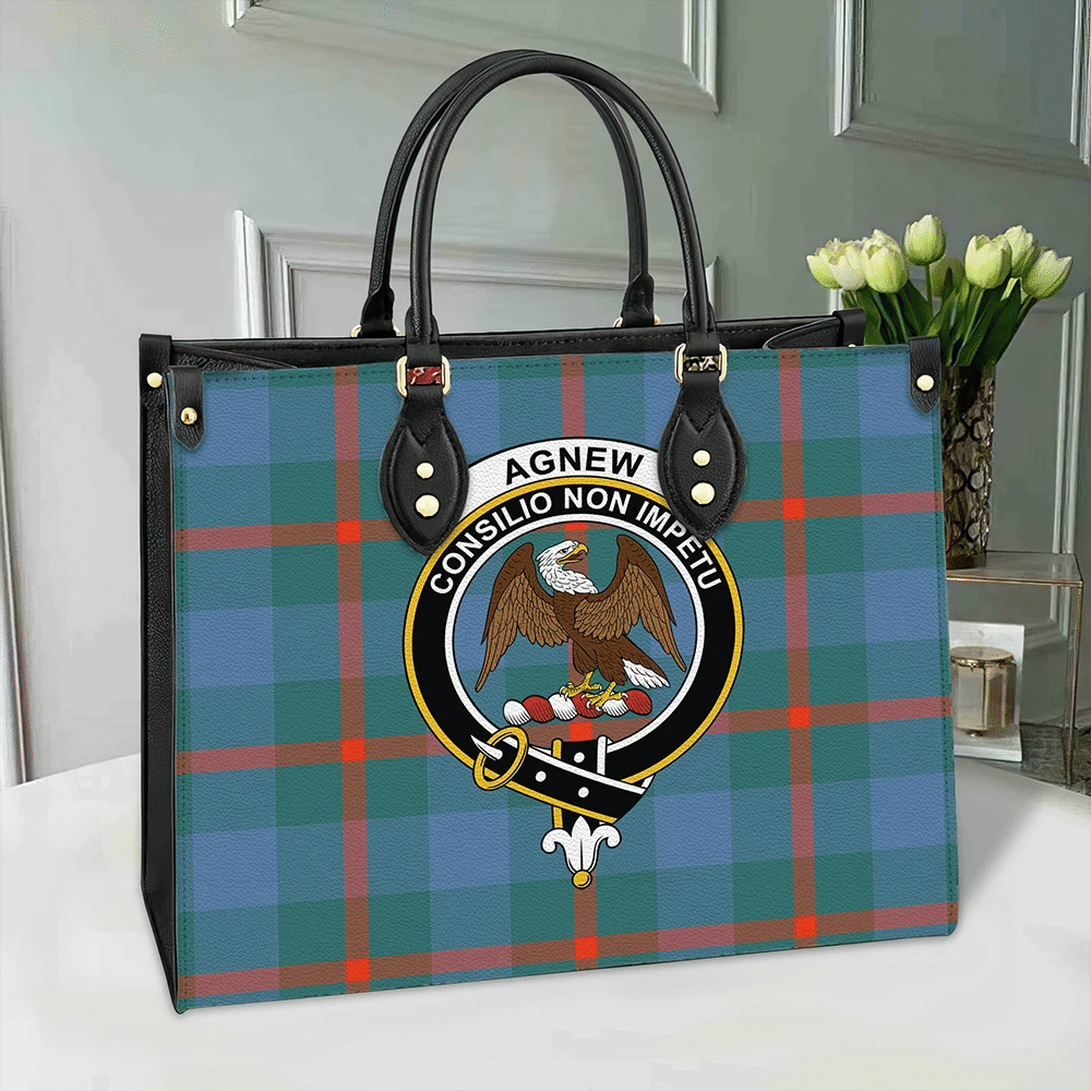 Clan Agnew Ancient Tartan Crest Leather Bag LR25 Clan Agnew Tartan Today   
