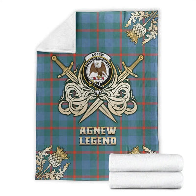 Clan Agnew Ancient Tartan Gold Courage Symbol Blanket TE24